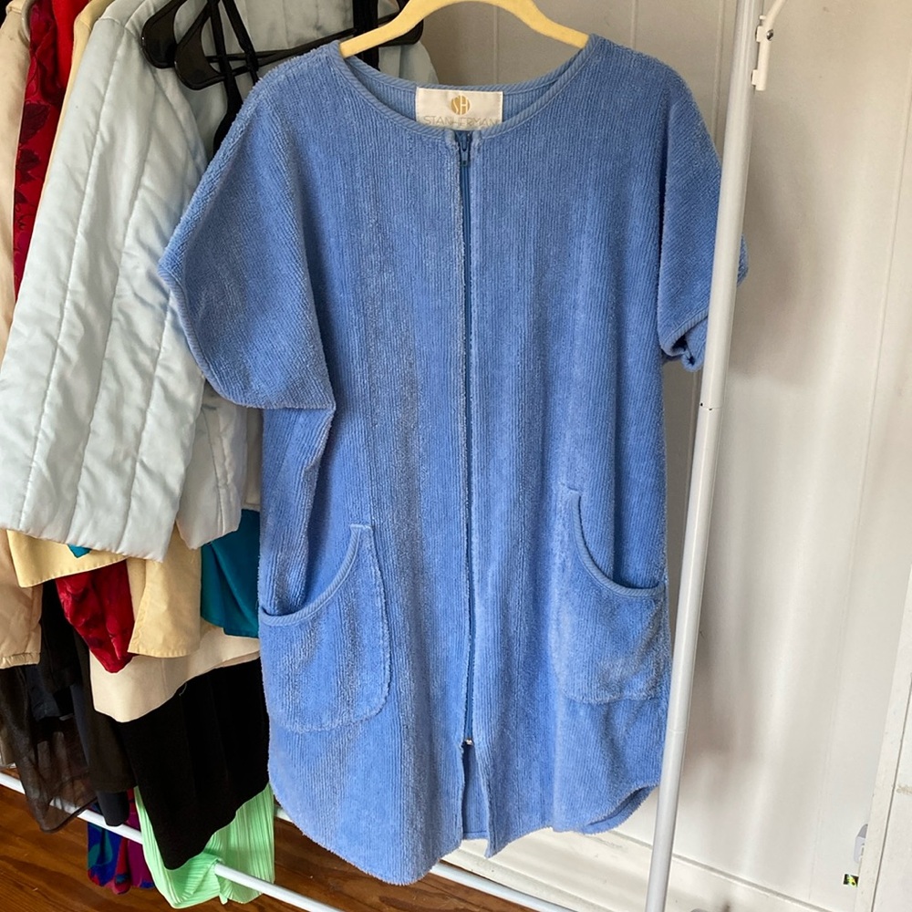 Blue Zip-Up Terry Cloth Dress